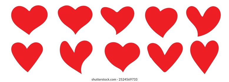 Red heart vector icons set. Flat love icon isolated on white .Vector illustration.