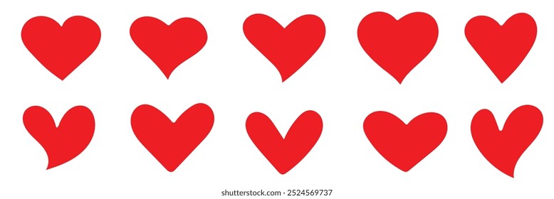 Red heart vector icons set. Flat love icon isolated on white .Vector illustration.