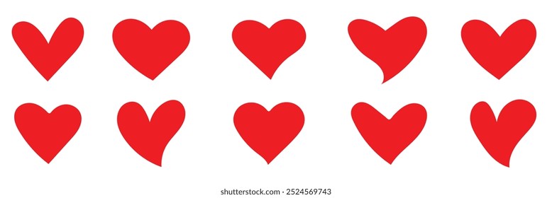 Conjunto de ícones de vetor de coração vermelho. Ícone de amor plano isolado na ilustração branca .Vetor.