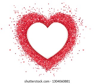 Red heart / Vector illustration, background with abstract heart, glitter, confetti