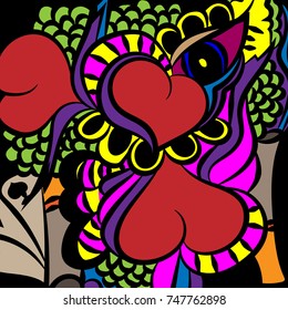 Red heart .Vector illustration, bright, abstract, hand-drawn