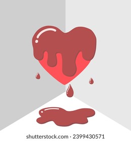 Red heart vector illustration. Concept of a heart that is about to melt, gray and white  background.