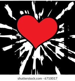 Red heart vector illustration design with rays of black ink in a messy background design