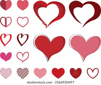 Red heart vector illustration, icon set