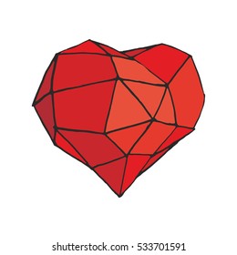 Red heart. Vector illustration. Linear mesh. Valentines day