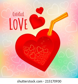 Red heart vector illustration, love potion, cocktail love