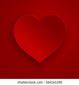 Red heart vector illustration on red background for valentines day greeting card, paper cut out art style