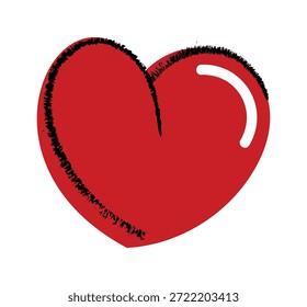Ilustração de vetor de coração vermelho com textura de esboço e contorno em negrito. Desenho romântico desenhado à mão para cartões de felicitações, autocolantes e cartazes.