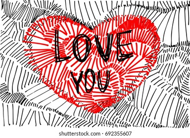 Red heart. Vector illustration. Template for greeting card, postcard, print.