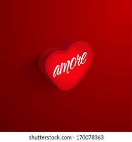 Red heart (vector illustration). Text translation: love . Valentines day illustrations and typography elements