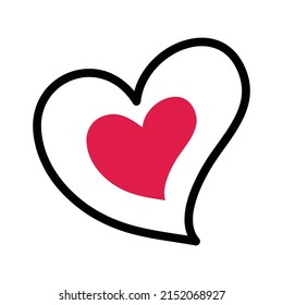 Red heart vector isolated on white background. Heart icon in a flat design. Doodle heart.