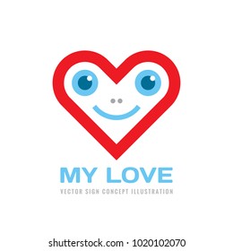 Red heart - vector logo template concept illustration. My love sign. Valentine's Day creative symbol. Abstract human face with smile. Design element.
