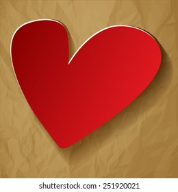 red heart vector on crumpled paper brown