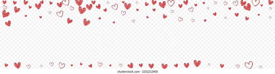 Red Heart Vector Panoramic Transparent Backgound. Romantic Papercut Concept. Maroon Color Cut Hearts Postcard.