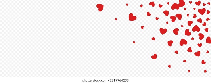 Red Heart Vector Panoramic Transparent Backgound. Visual Confetti Concept. Pink Falling Papercut Banner.