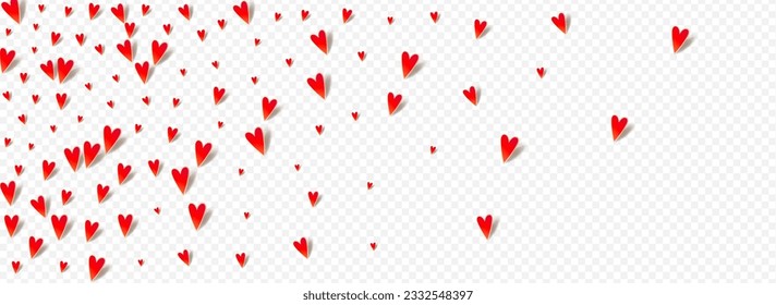 Red Heart Vector Panoramic Transparent Backgound. Birthday Papercut Pattern. Maroon Color Decoration Confetti Concept.