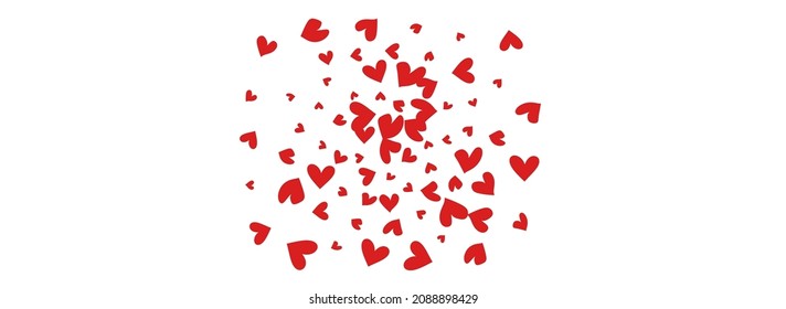 Red Heart Vector Panoramic White Backgound. Decoration Hearts Design. Maroon Color Romance Papercut Frame.