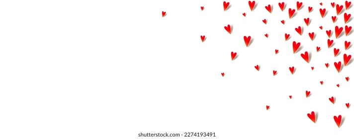 Red Heart Vector Panoramic White Backgound. Romantic Confetti Texture. Maroon Color Fly Hearts Concept.