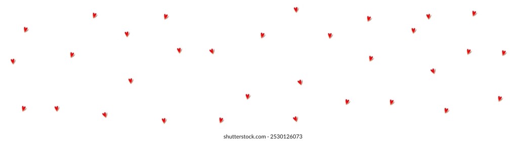 Red Heart Vector Panoramic White Backgound. Romance Hearts Template. Maroon Color Romantic Confetti Pattern.