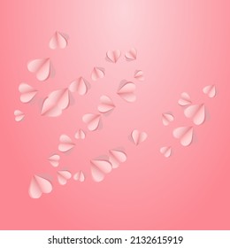 Red Heart Vector Pink  Backgound. Birthday Hearts Texture. Pink Decoration Papercut Design.
