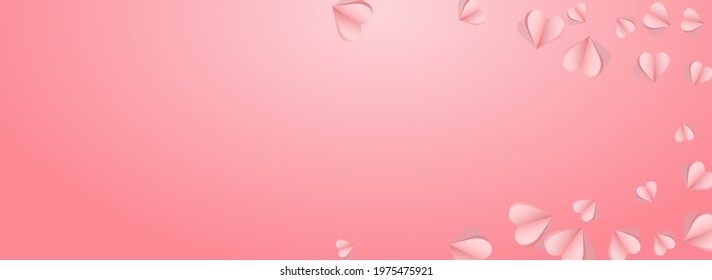 Red Heart Vector Pink Panoramic Backgound. Decoration Hearts Banner. Maroon Color Birthday Confetti Poster.