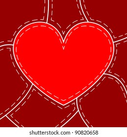Red heart vector retro background of the fabric and thread