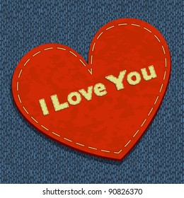 Red heart vector retro background of the jean and thread