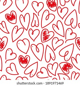 Red heart vector seamless pattern on a white background.