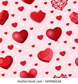 Red heart vector seamless pattern background