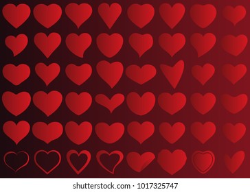 Red heart vector set icon background set for Valentine's day, medical illustration, love story symbol. Health medical flat logo. Romantic amour beautiful shape