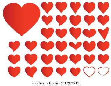 Red heart vector set icon background set for Valentine's day, medical illustration, love story symbol. Health medical flat logo. Romantic amour beautiful shape