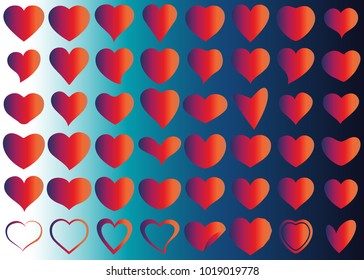 Red heart vector set icon background set for Valentine's day, medical illustration, love story symbol. Health medical flat logo. Romantic amour beautiful shape