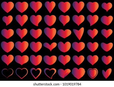 Red heart vector set icon background set for Valentine's day