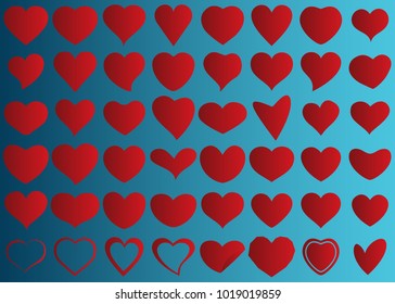 Red heart vector set icon background set for Valentine's day, medical illustration, love story symbol. Health medical flat logo. Romantic amour beautiful shape