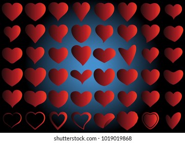 Red heart vector set icon background set for Valentine's day