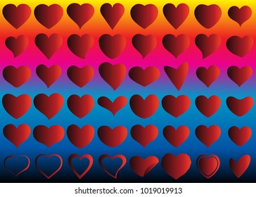 Red heart vector set icon background set for Valentine's day, medical illustration, love story symbol. Health medical flat logo. Romantic amour beautiful shape