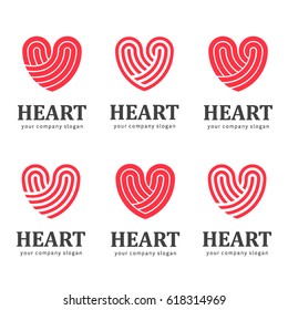 Red heart - vector set logo design. Medicine and health care concept. Charity and philanthropy.  