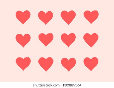 Red heart vector set for Valentine`s day on design. 