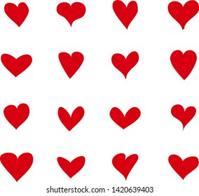 Red heart vector shape. Love icons set isolated on white background. Collection of flat heart icons for web site, love symbol, icon shape,greeting card and Valentine's day. Vector illustration concept