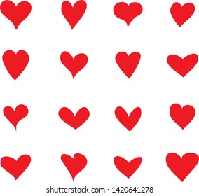 Red heart vector shape. Love icons set isolated on white background. Collection of flat heart icons for web site, love symbol, icon shape,greeting card and Valentine's day. Vector illustration concept