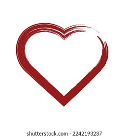 red heart vector sketch drawn with brush paint template isolated on white background for valentine's day