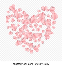Red Heart Vector Transparent Backgound. Fly Papercut Poster. Maroon Color Love Hearts Design.