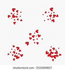 Red Heart Vector Transparent Backgound. Cut Confetti Template. Maroon Color Visual Hearts Pattern.