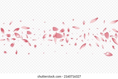 Red Heart Vector Transparent Background. Confetti 3d Backdrop. Blooming Nature Illustration. Cherry Romance Cover. Color Flower Flying Congratulation.