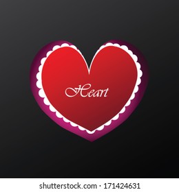 red heart vector, valentine;s day card with love red heart and black paper background