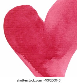 Red heart vector watercolor background. Color smear vector brush stroke. Varnish splash line. Abstract watercolor paint.