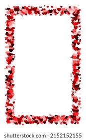 Red heart vertical rectangle frame with space for text. Background for Valentine's Day or Weddings and Mother's Day