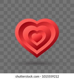 Red heart volumetric icon. Conception of infinite love. Abstract heart shape. Vector illustration