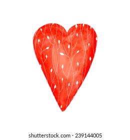 Red heart. Watercolor vector background. 