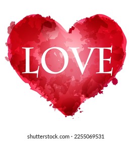 Red heart, watercolor vector illustration on white background.